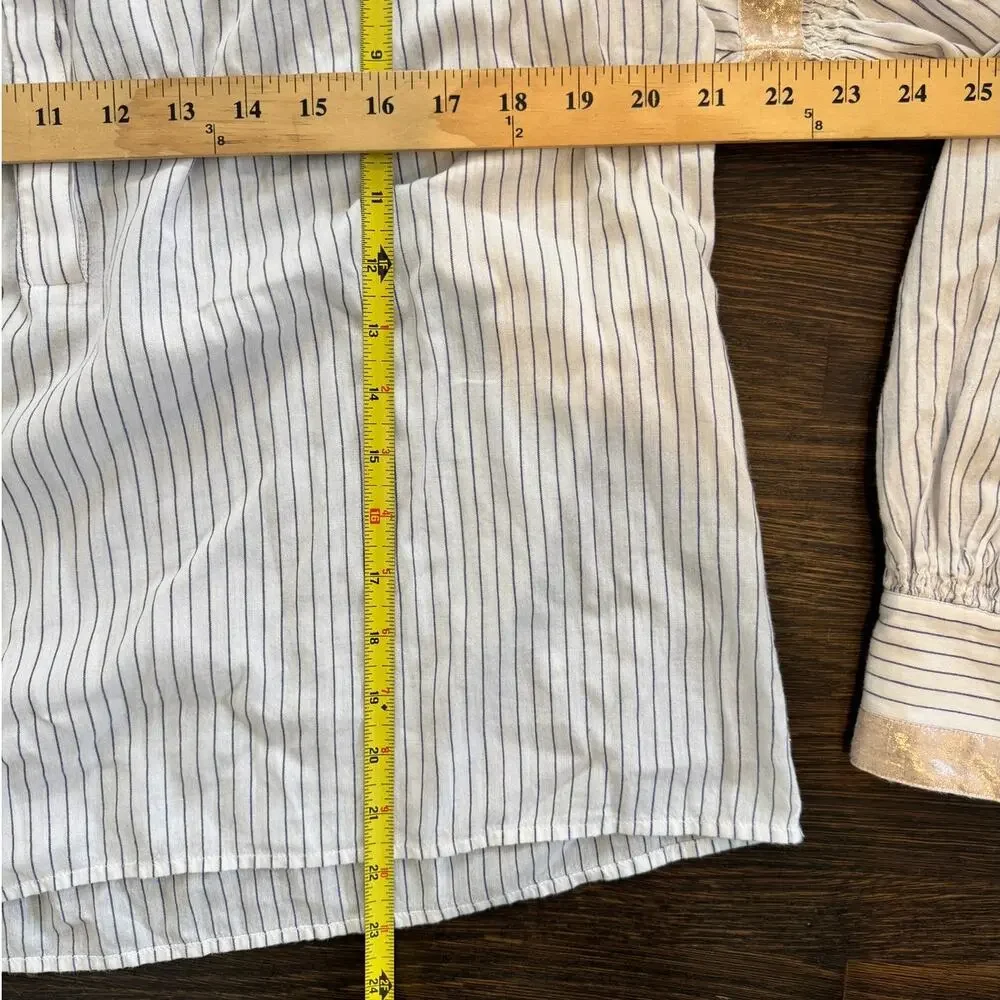 Ulla Johnson | Kora Blouse Puff Sleeve Striped Top Shimmer Porcelain Size 6 Med